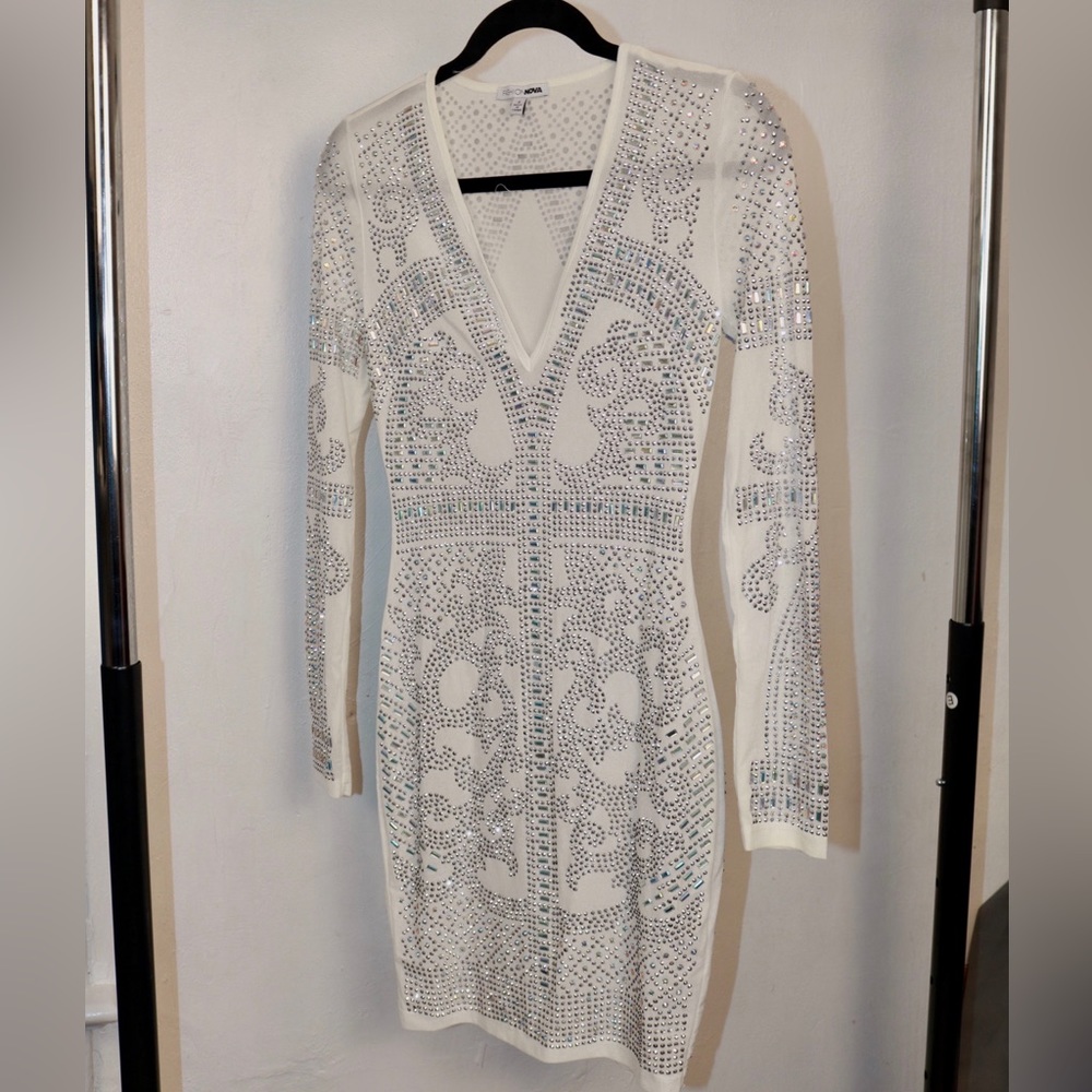 Women’s small white mesh bling mini dress